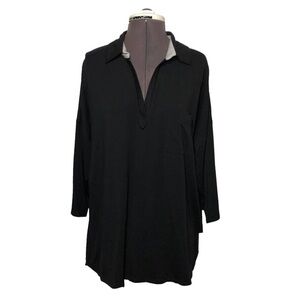 Anne Klein Cotton Blend Black Collar Oversized Top M